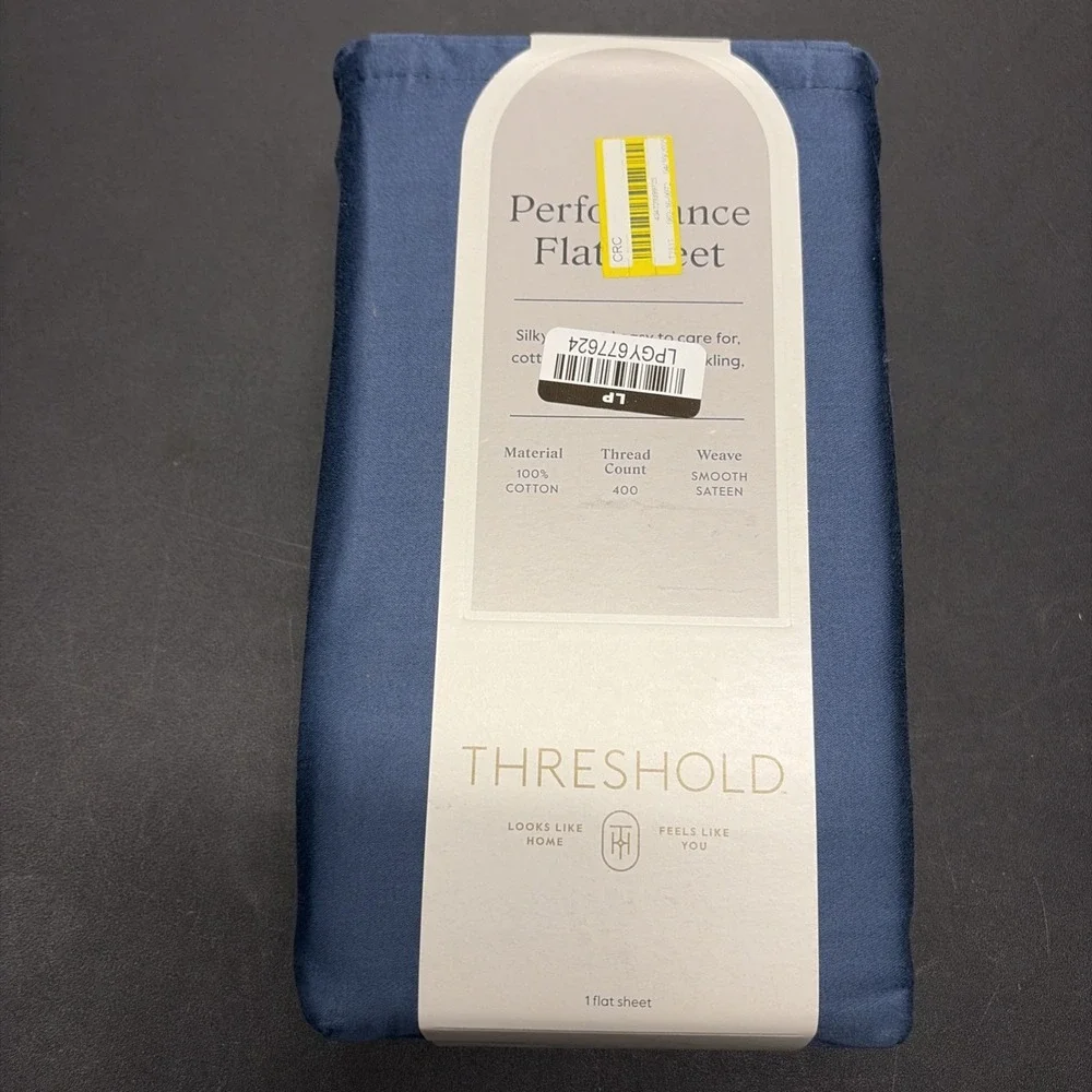 Full 400 Thread Count Performance Flat Sheet Metallic Blue Threshold Cotton 0636